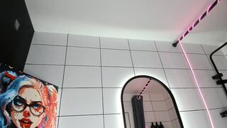 jenie_fire - Babe shows her sweet tits and sucks a rubber cock in the bathroom