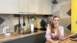 erica_dav - A milf in the kitchen jerks her husband's dick and waits for him to fuck her right on the table